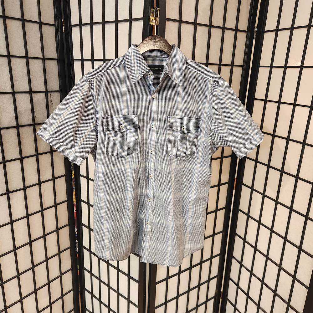 Michael Brandon Light Blue Plaid Short Sleeve Shirt